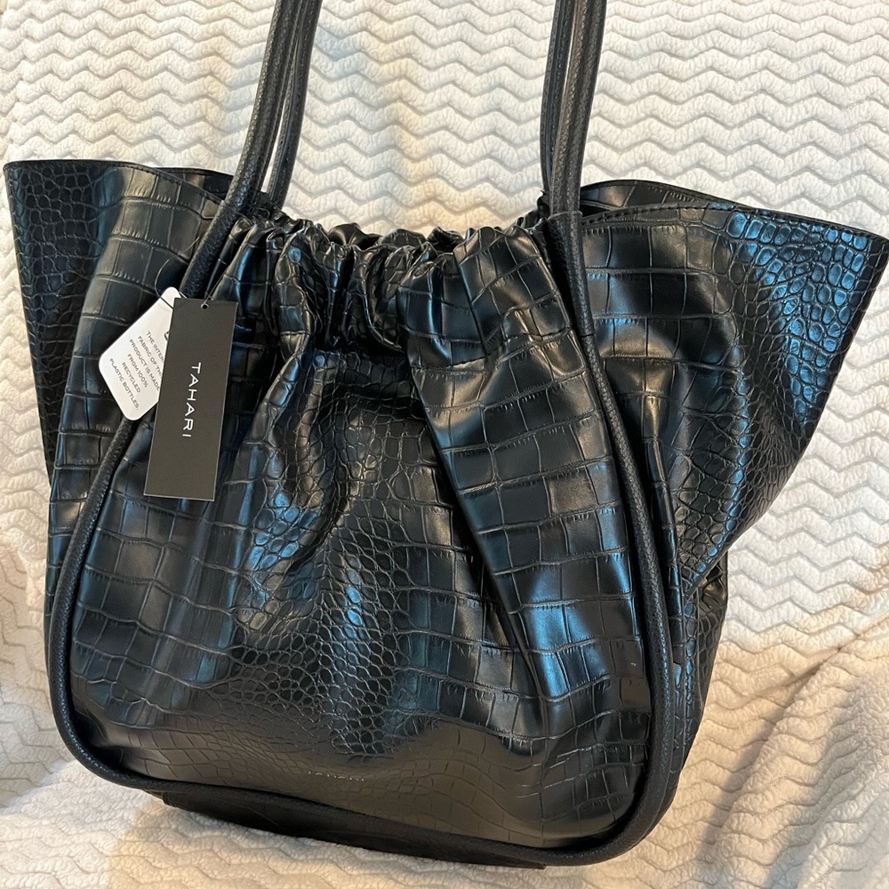 NWT Tahari Vegan Leather Black Riverdale tote